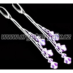 Stříbrné visací náušnice SWAROVSKI fialové s  odlesky  extra long 70 mm, Ag925