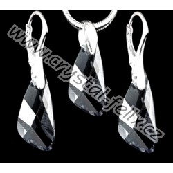 ŘETÍZEK + KVALITNÍ STŘÍBRNÝ SET JM zdobený krystaly SWAROVSKI SILVER NIGHT, anglické klapky, Ag925