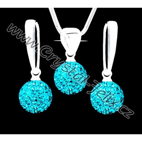 ŘETÍZEK + KVALITNÍ STŘÍBRNÝ SET JM kuličky zdobené krystaly SWAROVSKI Blue Zircon,  anglické klapky Ag925