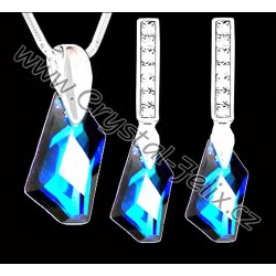 ŘETÍZEK + KVALITNÍ STŘÍBRNÝ SET JM zdobený čtverečky SWAROVSKI Square Bermuda Blue, anglické klapky s krystaly Ag925