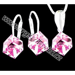 Stříbrný set JM s kostičkami SWAROVSKI CUBE, speciální jemné klapky Ag925