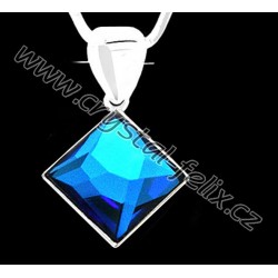 ŘETÍZEK + STŘÍBRNÝ NÁHRDELNÍK JM zdobený krystalem SWAROVSKI SQUARE čtverec Bermuda Blue, stříbro Ag925 