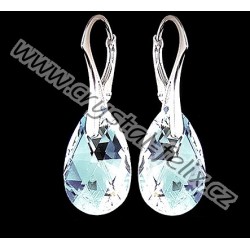 Stříbrné náušnice SWAROVSKI PEAR hrušky Moonlight, anglické zap. Ag925