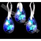 Stříbrná sada SWAROVSKI PEAR hrušky Bermuda Blue, anglické zap. Ag925