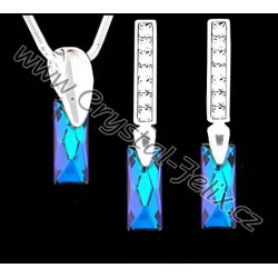 ŘETÍZEK + KVALITNÍ STŘÍBRNÝ SET JM zdobený DE-ART SWAROVSKI destičky Bermuda Blue, anglické klapky s krystaly Ag925