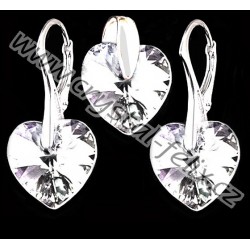 KVALITNÍ STŘÍBRNÝ SET JM s krystaly SWAROVSKI HEART, srdíčka FIALOVÉ ODLESKY HELIOTROPE, stříbro Ag925