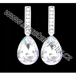 KVALITNÍ STŘÍBRNÉ NÁUŠNICE JM zdobené čirými krystaly SWAROVSKI Pear Crystal, stříbro Ag925 