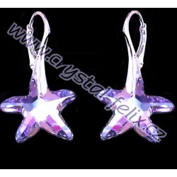 STŘÍBRNÉ NÁUŠNICE JM s krystaly SWAROVSKI Starfish hvězdice fialové Vitrail Light, anglické zapínání Ag925