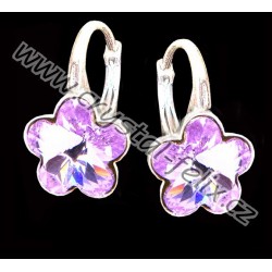 KVALITNÍ STŘÍBRNÉ RHODIOVANÉ NÁUŠNICE JM zdobené krystaly SWAROVSKI FLOWER kytičky Violet fialové, anglické klapky Ag925