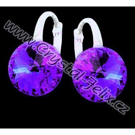 KVALITNÍ STŘÍBRNÉ NÁUŠNICE JM zdobené krystaly SWAROVSKI RIVOLI HELIOTROPE, anglické klapky Ag925  