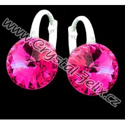 KVALITNÍ STŘÍBRNÉ NÁUŠNICE JM zdobené krystaly SWAROVSKI RIVOLI FUCHSIA, anglické klapky Ag925  