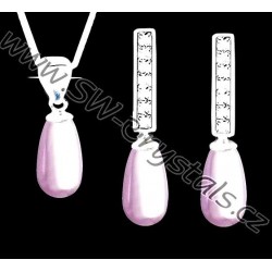 ŘETÍZEK + KVALITNÍ STŘÍBRNÝ SET JM zdobený perlami SWAROVSKI fialovošedé perly, anglické kamínkové klapky Ag925