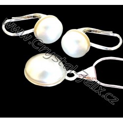 JEDINEČNÝ KVALITNÍ STŘÍBRNÝ SET JM s perlami SWAROVSKI půlperly bílé, speciální jemné klapky, Ag925