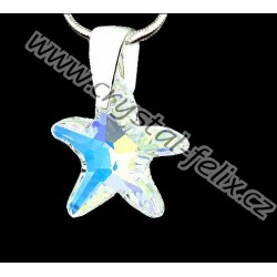 STŘÍBRNÝ ŘETÍZEK + NÁHRDELNÍK JM s krystalem SWAROVSKI STARFISH HVĚZDA DUHOVÁ CRYSTAL AB + ŘETÍZEK HÁDEK 0.8 mm, stříbro Ag925