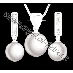 ŘETÍZEK + KVALITNÍ STŘÍBRNÝ SET JM zdobený perlami SWAROVSKI šedé perly LIGHT GREY PEARL, KROUŽKY kamínkové Ag925