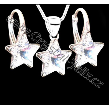 KVALITNÍ STŘÍBRNÉ NÁUŠNICE JM zdobené krystaly SWAROVSKI hvězdičky ČIRÉ, anglické klapky Ag925
