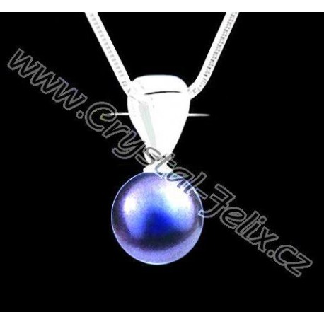 ŘETÍZEK + Stříbrný náhrdelník JM s perlou SWAROVSKI ROYAL BLUE, tmavá královsky modrá perla, stříbro Ag925 