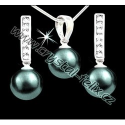 ŘETÍZEK + KVALITNÍ STŘÍBRNÝ SET JM zdobený perlami TAHITIAN PEARL, anglické kamínkové klapky Ag925/1000