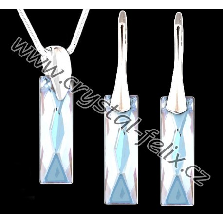 STŘÍBRNÝ SET JM S KRYSTALY SWAROVSKI BAGUETTE destičky ČIRÉ S MODRÝMI ODLESKY Crystal BLUE AB. Ag925 