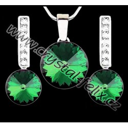 STŘÍBRO 925!! LUXUSNÍ SET JM S KRYSTALY SWAROVSKI RIVOLI EMERALD Ag925 + STŘÍBRNÝ ŘETÍZEK HÁDEK