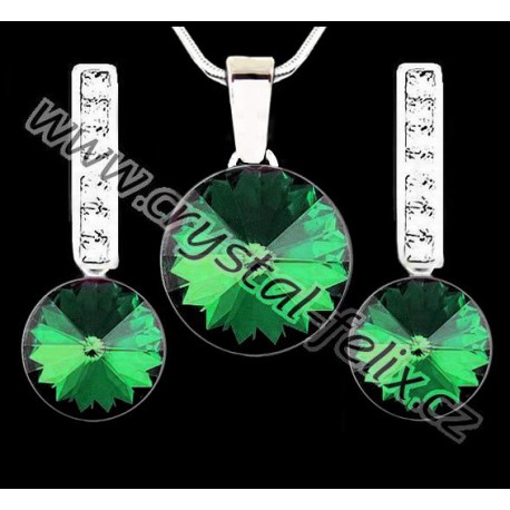 STŘÍBRO 925!! LUXUSNÍ SET JM S KRYSTALY SWAROVSKI RIVOLI EMERALD Ag925 + STŘÍBRNÝ ŘETÍZEK HÁDEK