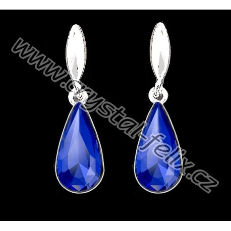 KVALITNÍ STŘÍBRNÉ NÁUŠNICE JM s krystaly  SWAROVSKI DROP, modré kapky MAJESTIC BLUE, Ag925