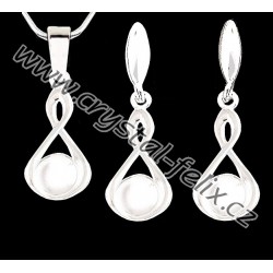 ŘETÍZEK + KVALITNÍ STŘÍBRNÝ SET JM s bílými perličkami WHITE Pearl, puzety Ag925