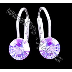 PERFEKTNÍ STŘÍBRNÉ JM NÁUŠNICE SE SWAROVSKI KRYSTALY - CHATON VIOLET světle fialové, různé typy zapínání Ag925