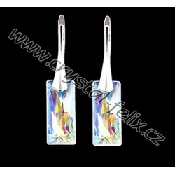 STŘÍBRNÝ SET JM s krystaly SWAROVSKI Queen Baguette, destičky čiré duhové CRYSTAL AB, stříbro Ag925 